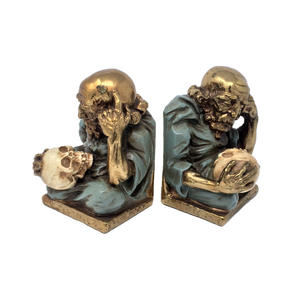 Antique bronze-clad alchemist with skull bookends by Marion Bronze circa 1922