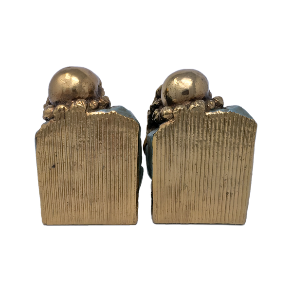 Antique bronze-clad alchemist with skull bookends by Marion Bronze circa 1922