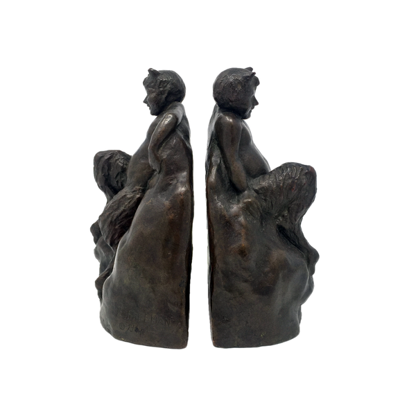 Antique bronze satyr bookends by Zoppo Foundries circa 1914