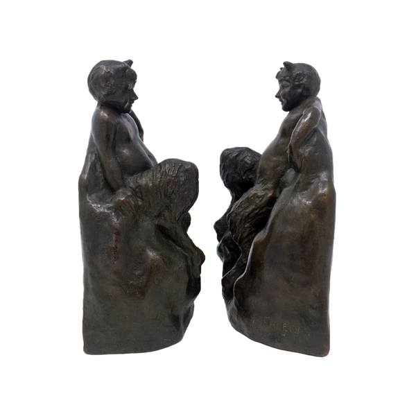 Antique bronze satyr bookends by Zoppo Foundries circa 1914