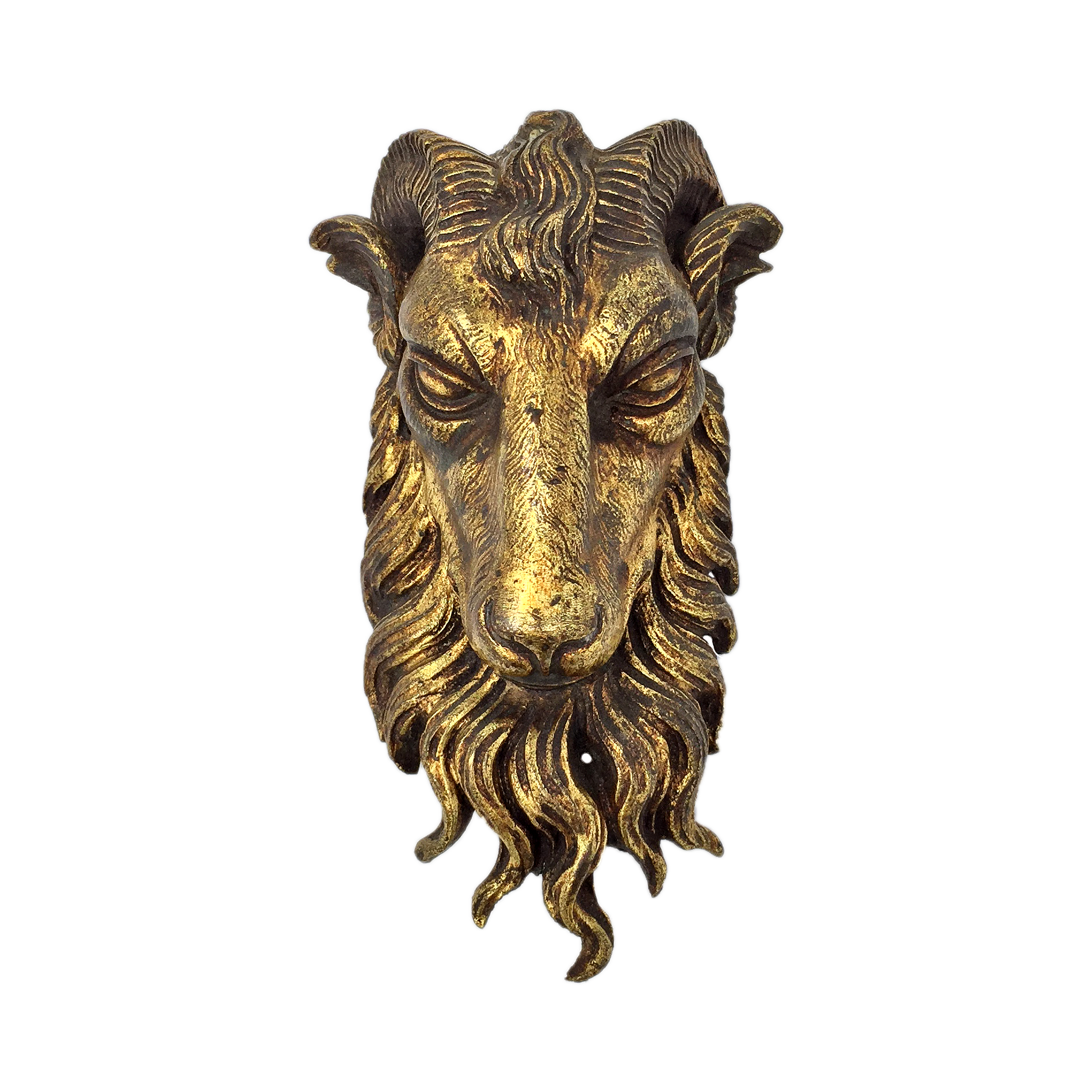 Antique gilt bronze ram's head circa 19th century, Baphomet idol