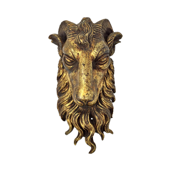 Antique gilt bronze ram's head circa 19th century, Baphomet idol