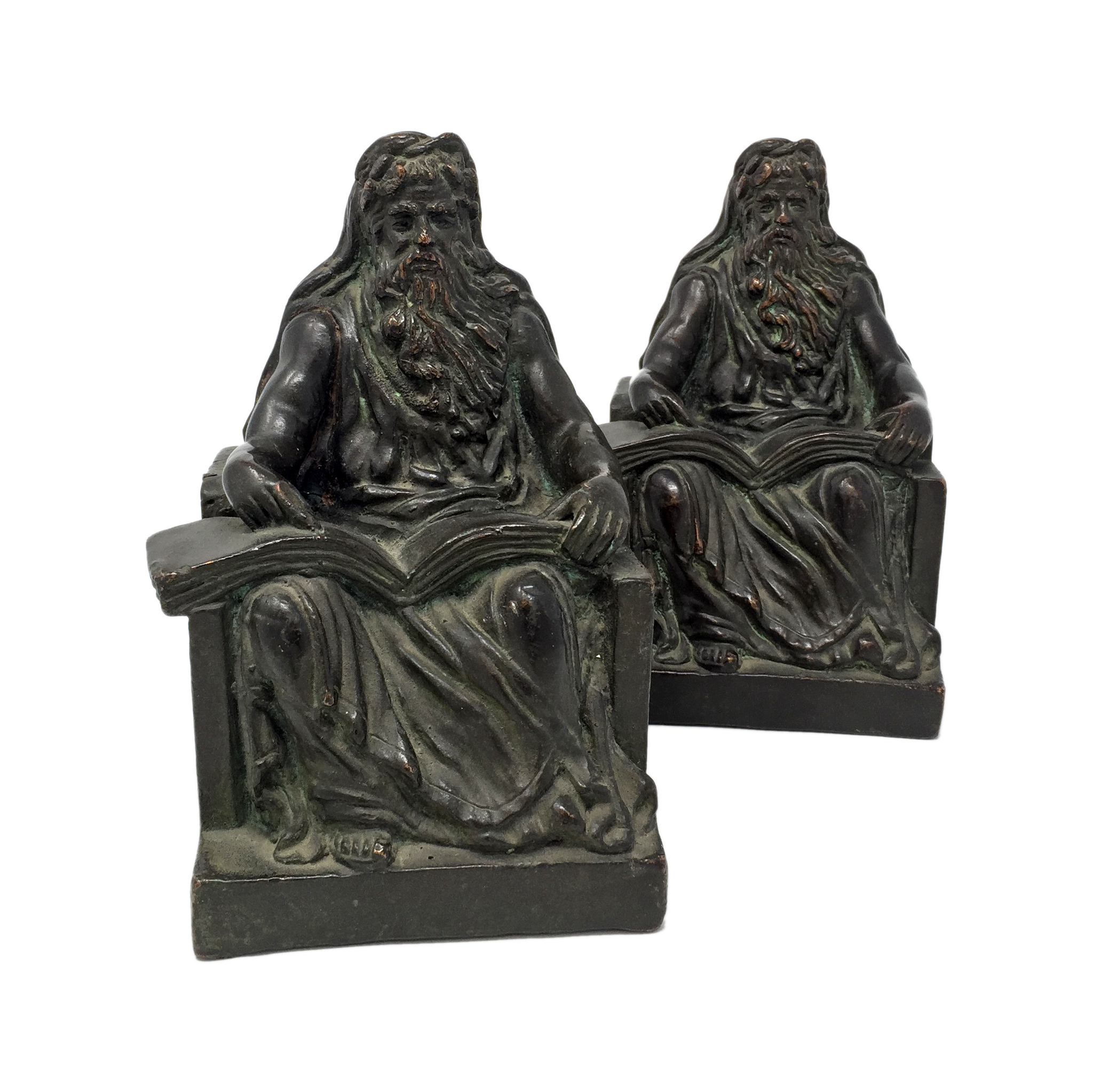 Antique bronze philosopher bookends by KBW circa 1914