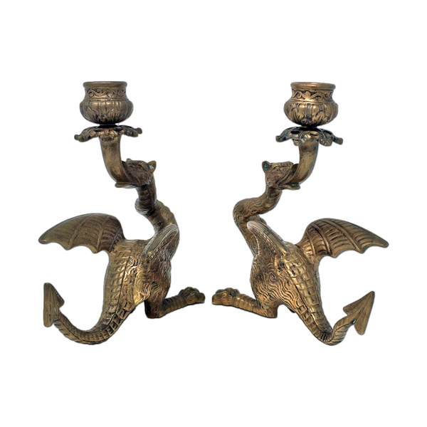 Antique bronze dragon candlesticks circa 19th century