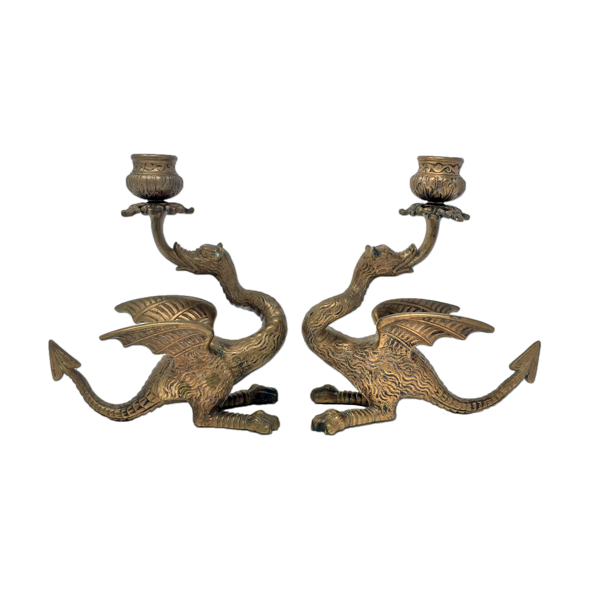Antique bronze dragon candlesticks circa 19th century