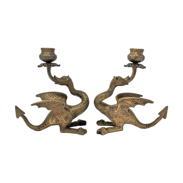 Antique bronze dragon candlesticks circa 19th century