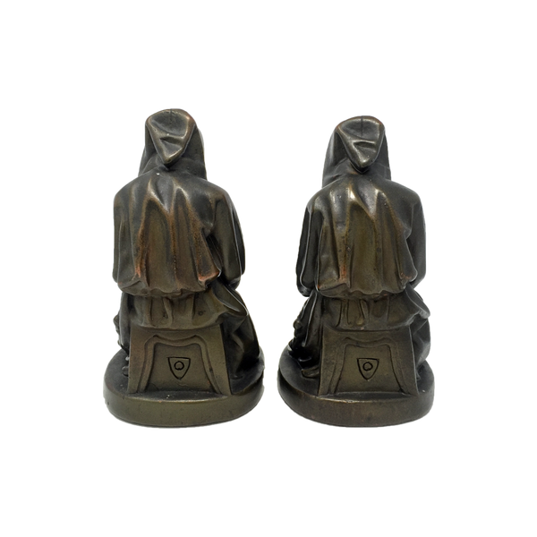 Antique bronze-clad mournful monk bookends by Armor Bronze circa 1922