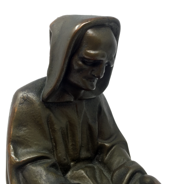 Antique bronze-clad mournful monk bookends by Armor Bronze circa 1922
