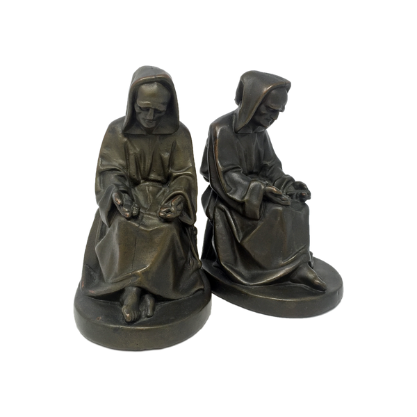 Antique bronze-clad mournful monk bookends by Armor Bronze circa 1922