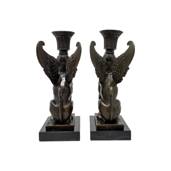 Bronze Sphinx Candlesticks, signed Milo