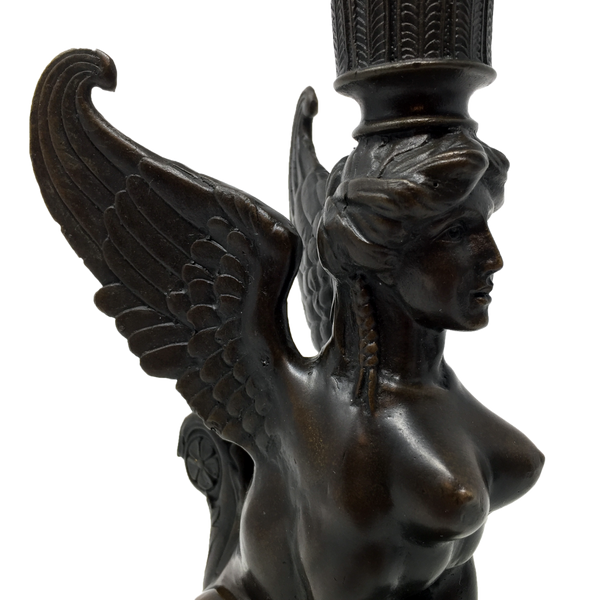Bronze Sphinx Candlesticks, signed Milo