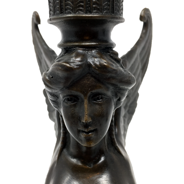 Bronze Sphinx Candlesticks, signed Milo