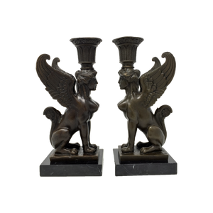 Bronze Sphinx Candlesticks, signed Milo