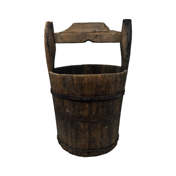 Antique primitive rustic wooden well bucket, 19th century
