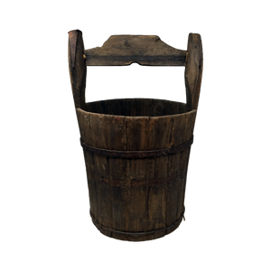 Antique primitive rustic wooden well bucket, 19th century