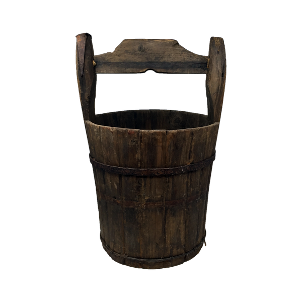 Antique primitive rustic wooden well bucket, 19th century