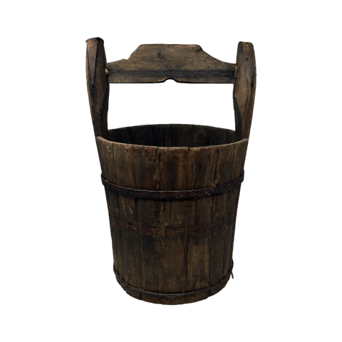 Antique primitive rustic wooden well bucket, 19th century