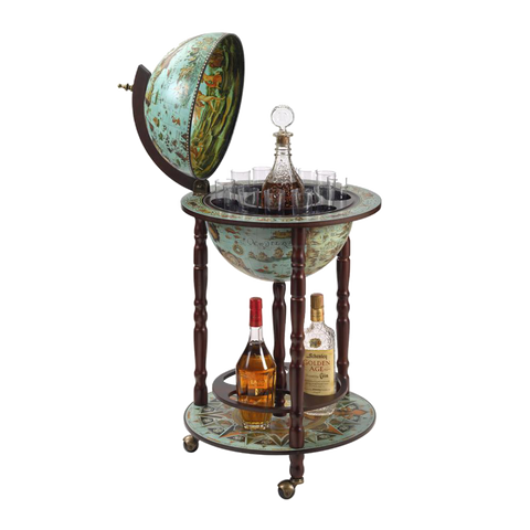 Sixteenth Century Cielo Blue Replica Globe Bar Cabinet