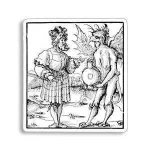 "The Devil Offering Poison to a Knight" sticker from 1517 Renaissance woodcut