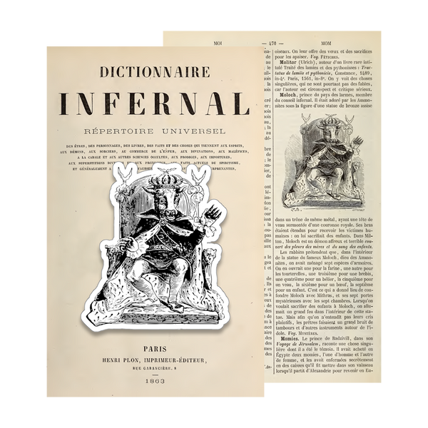 Moloch demon sticker from 1863 illustration in Dictionnaire Infernal